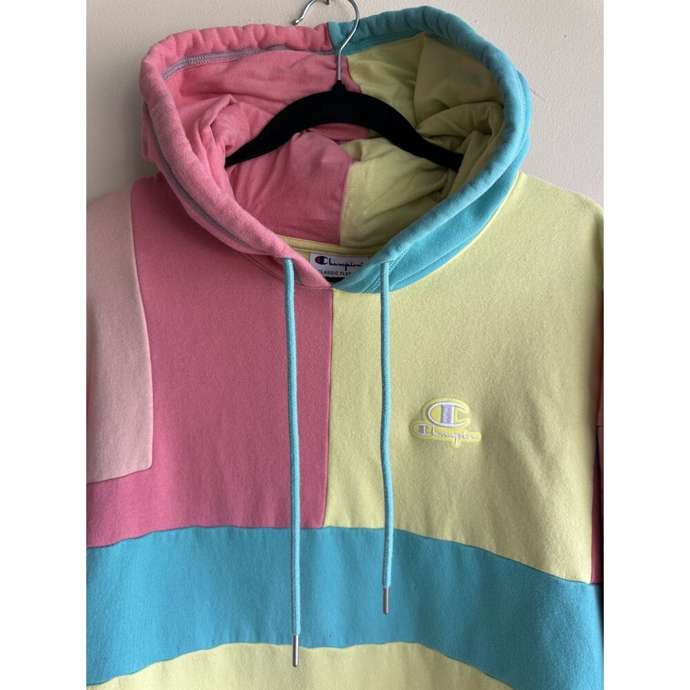 Champion Classic Fleece 2XL Colorblock Pastel Hoodie Pink Blue Yellow